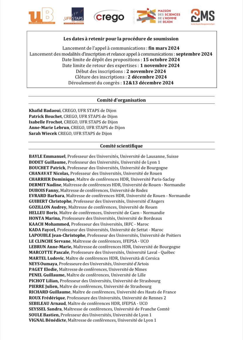 CONGRÈS S2MS

Deuxième appel à communications pour le 3eme congrès de la S2MS qui se déroulera les 12 &amp; 13 décembre 2024, à l'Université de Bourgogne.

Date limite de soumissions : 15 octobre 2024
Retour des expertises : 1 novembre 2024