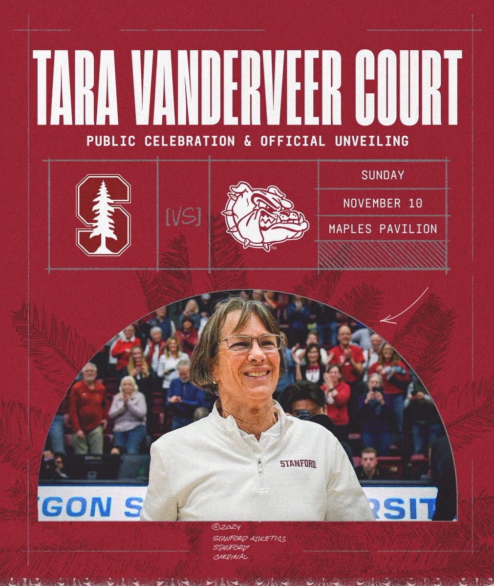🎉🌲 The public celebration and official unveiling of Tara VanDerveer Court will occur at Stanford’s home game against Gonzaga on Sunday, Nov. 10.

🎟️ stanford.io/4dytcHb
📰 stanford.io/47Vj7Tp