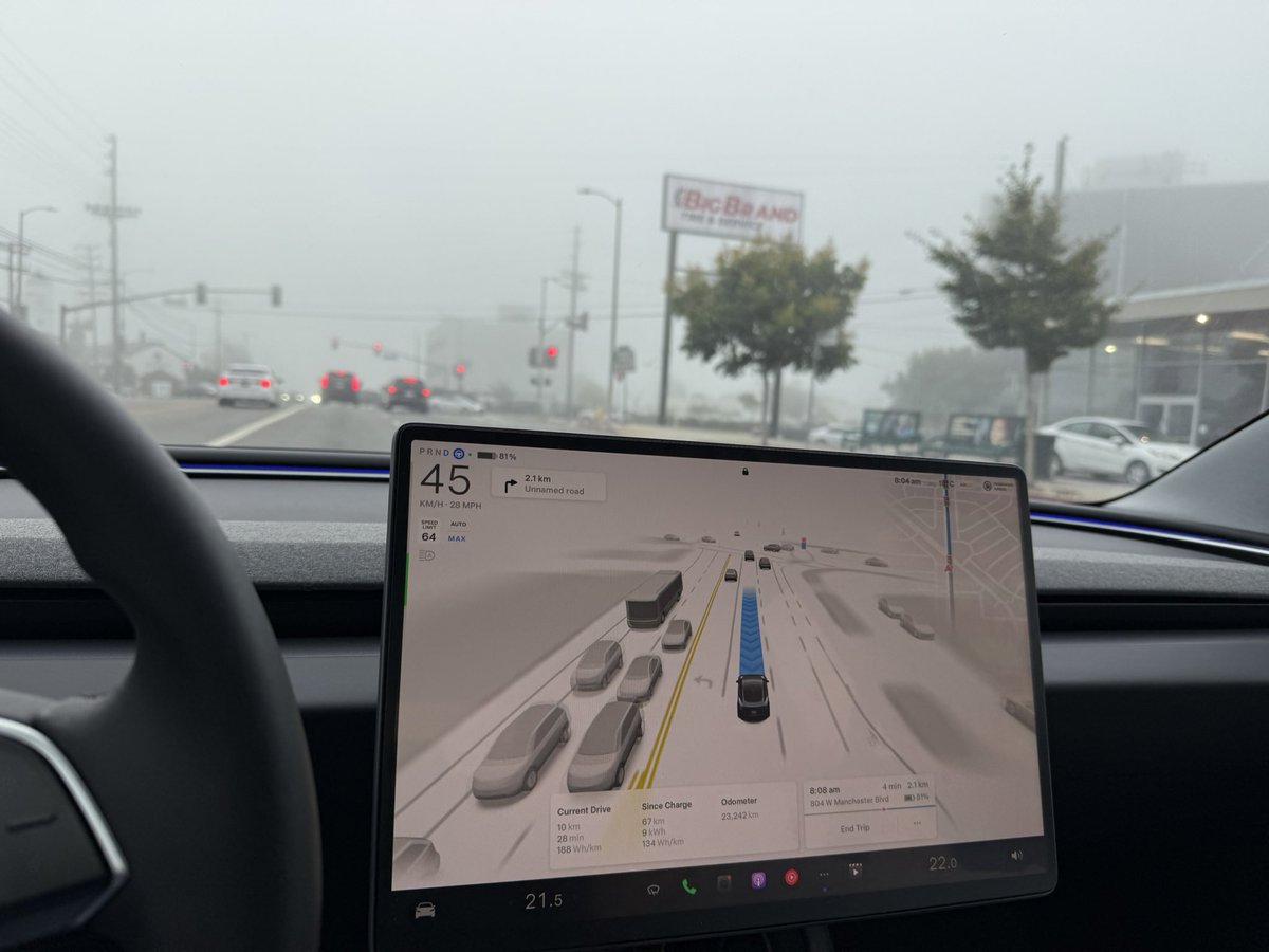 DirkBermingham's tweet image. I am freaking blown away! The Tesla FSD hype is real! This thing is literally driving us around LA like a personal chauffeur. @aelluswamy and team, kudos! Please please please get this on our Australian cars, stat!