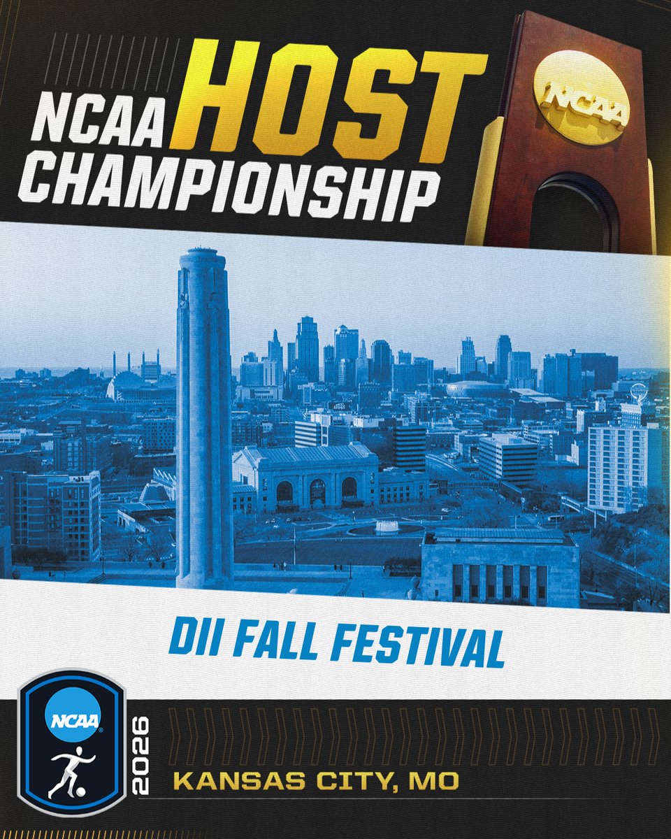 SportKC's tweet photo. Kansas City is proud to be awarded: 
🏆 2025 Division I Women's Soccer Championship
🏆 2026 Division II Fall National Championships Festival 
🏆 2027 Division I Men's Basketball Midwest Regional
#NCAAHost https://t.co/IrYgWKFz4l