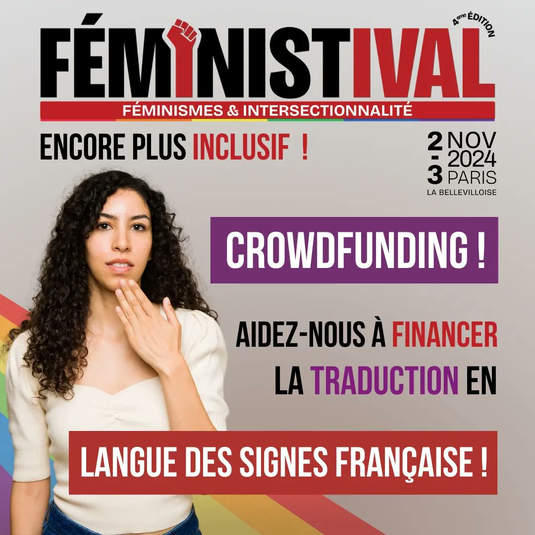 📢 Pour un festival encore plus inclusif, on a besoin de toi !

🌹 Les personnes sourdes et malentendantes sont 7 millions en France.

💪 La vélotypie est déjà garantie pour les 4 tables rondes du Week-end.

💸 Pour la LSF, nous avons besoin d’aide, 🙏 : proarti.fr/collect/projec…