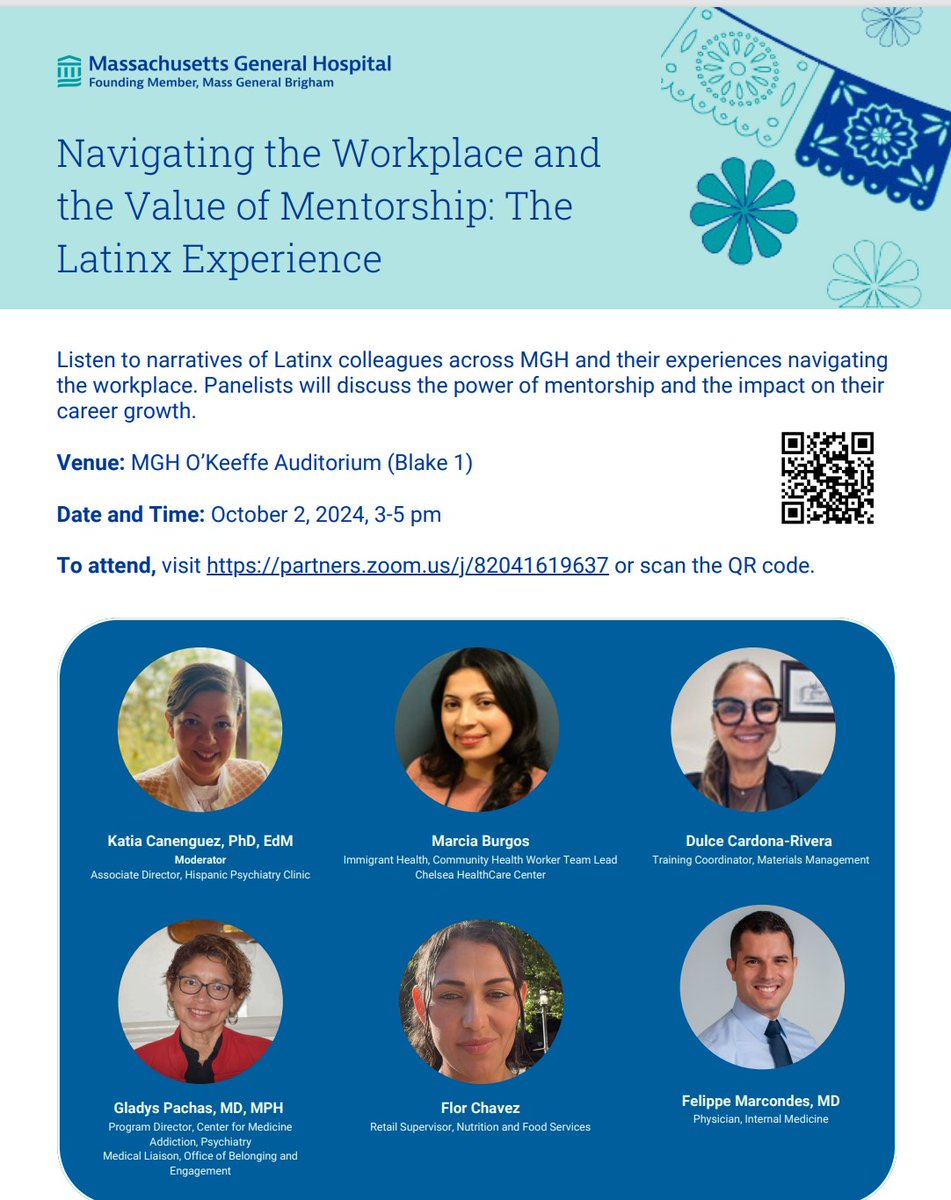 Join us TODAY at 3p for a panel discussion on navigating the workplace and the value of #mentorship from the #Latino perspective.  

As we recognize #HispanicHeritageMonth, panelists will share their experiences and impact on their career journeys.

partners.zoom.us/j/82041619637