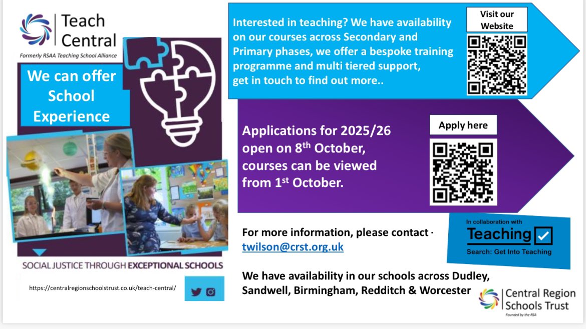 Interested in training to teach? Courses are now open to view. Applications open on 8th October, contact us for more information.