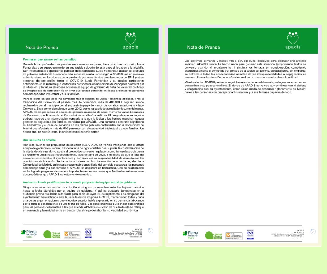 💚✅Comunicado de APADIS puntualizando la Nota de Prensa compartida la pasada semana:

🔗mailchi.mp/658409db050c/p…