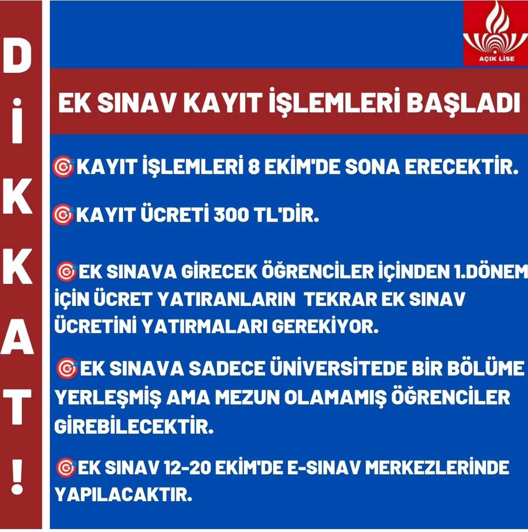 ⚠️Ek sınav başvuruları başladı.⚠️