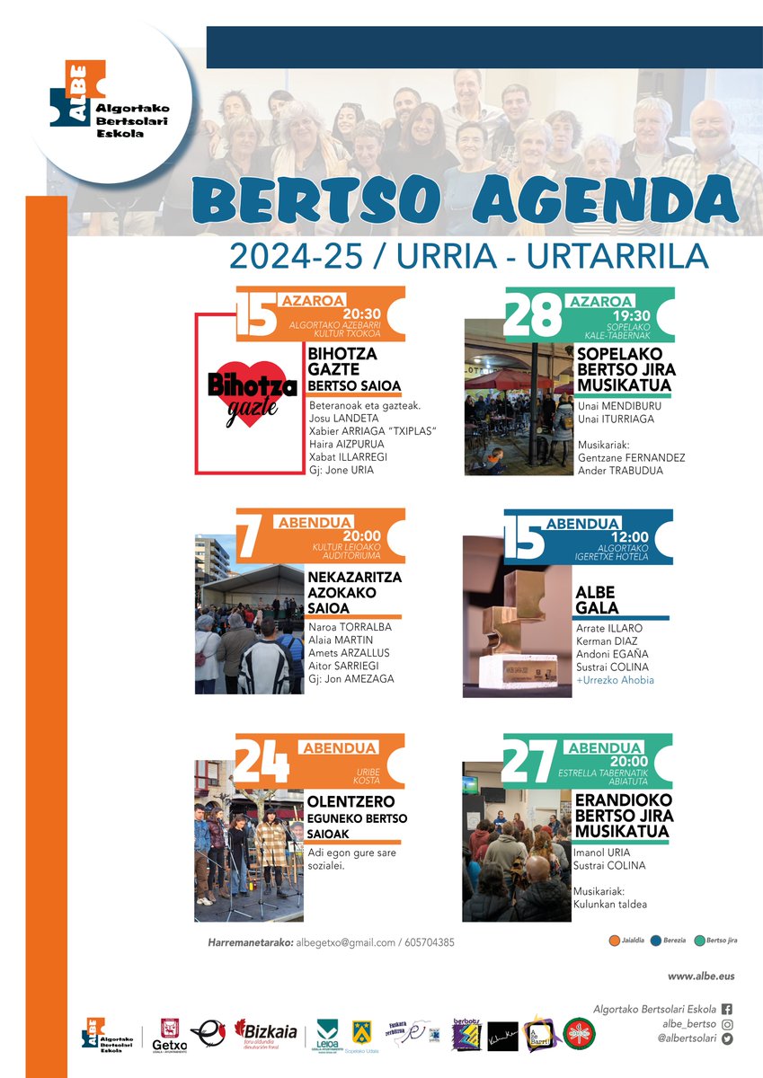 Urritik urtarrilera bitartean Uribe Kostan egingo diren bertso ekitaldien berri bertsozaleei ematea da agenda honen helburu nagusia. Gorde datak zuen egutegietan!  
Informazio guztia: labur.eus/agenda2024urria
#bertsolaritza <a href="/Bertsozale/">Bertsozale Elkartea</a> <a href="/BBertsozale/">Bizkaiko Bertsozale</a> <a href="/bizkaie/">Bizkaie!</a> <a href="/HirukaEus/">Hiruka</a> <a href="/bilbohiria/">Bilbo Hiria irratia</a>