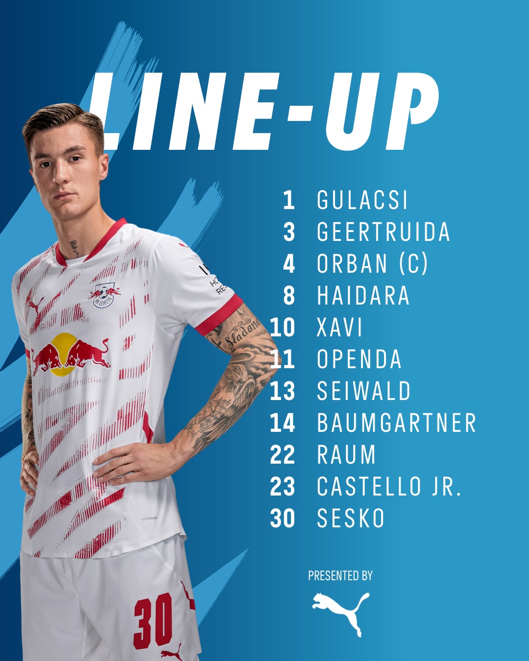 Die Startelf von RB Leipzig gegen Juventus Turin in der UEFA Champions League.