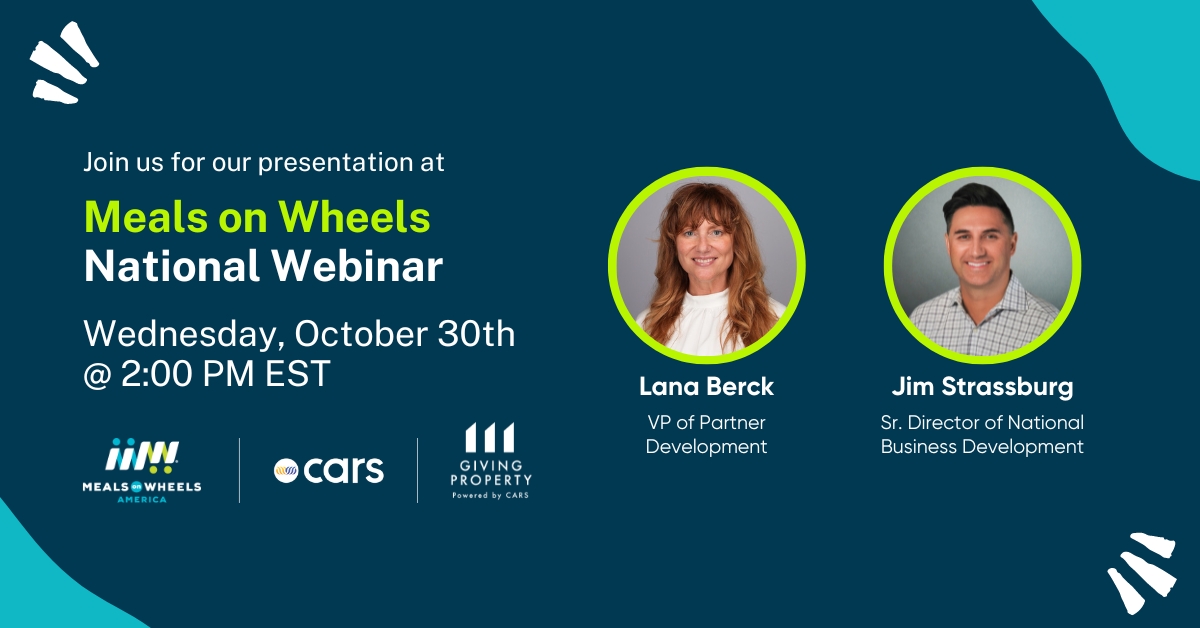 charitableauto's tweet photo. 📣 We’re excited to announce that Jim, our Senior Director of Business Dev., and Lana, our VP of Partner Dev., will be featured speakers at @_MealsOnWheels ’ webinar on Oct. 30! Tune in at 2 PM EST to learn how vehicle &amp; real estate donations help expand their impact for seniors. https://t.co/ZtHBGM6766