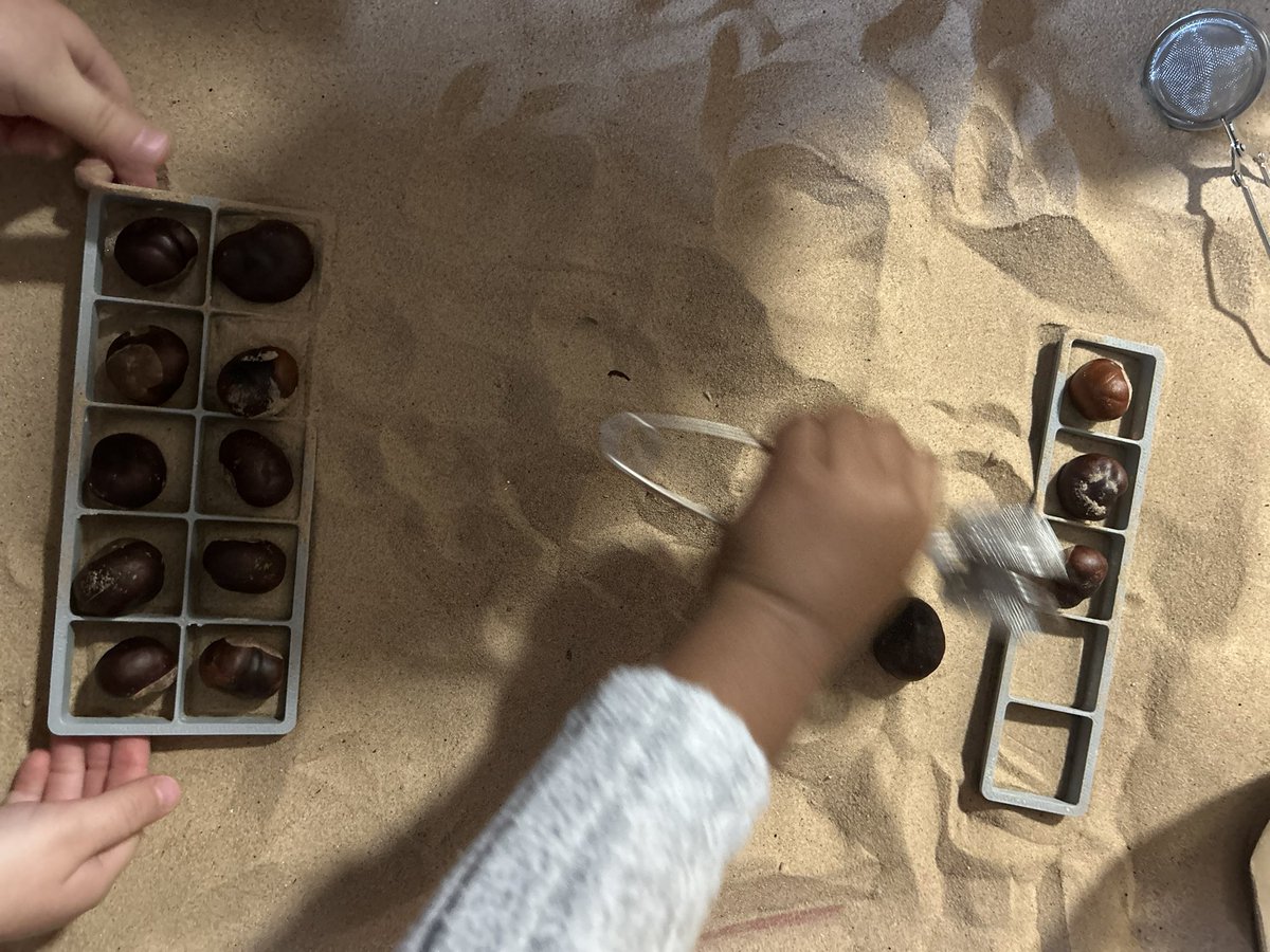 Catching conkers and counting them on the number frames has been very popular today.  #BGEYFS #BGMaths