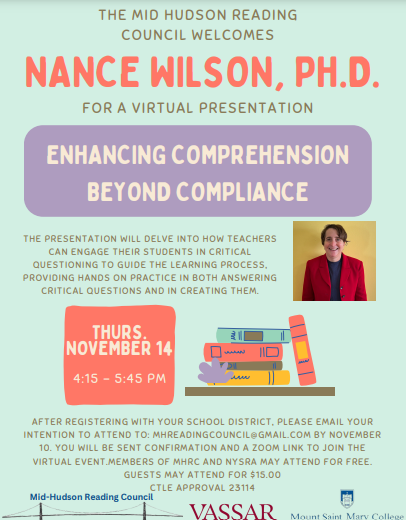 nysreading's tweet photo. Please check out this event from our Mid Hudson Reading Council on November 14th! https://t.co/QqREOW0gYQ