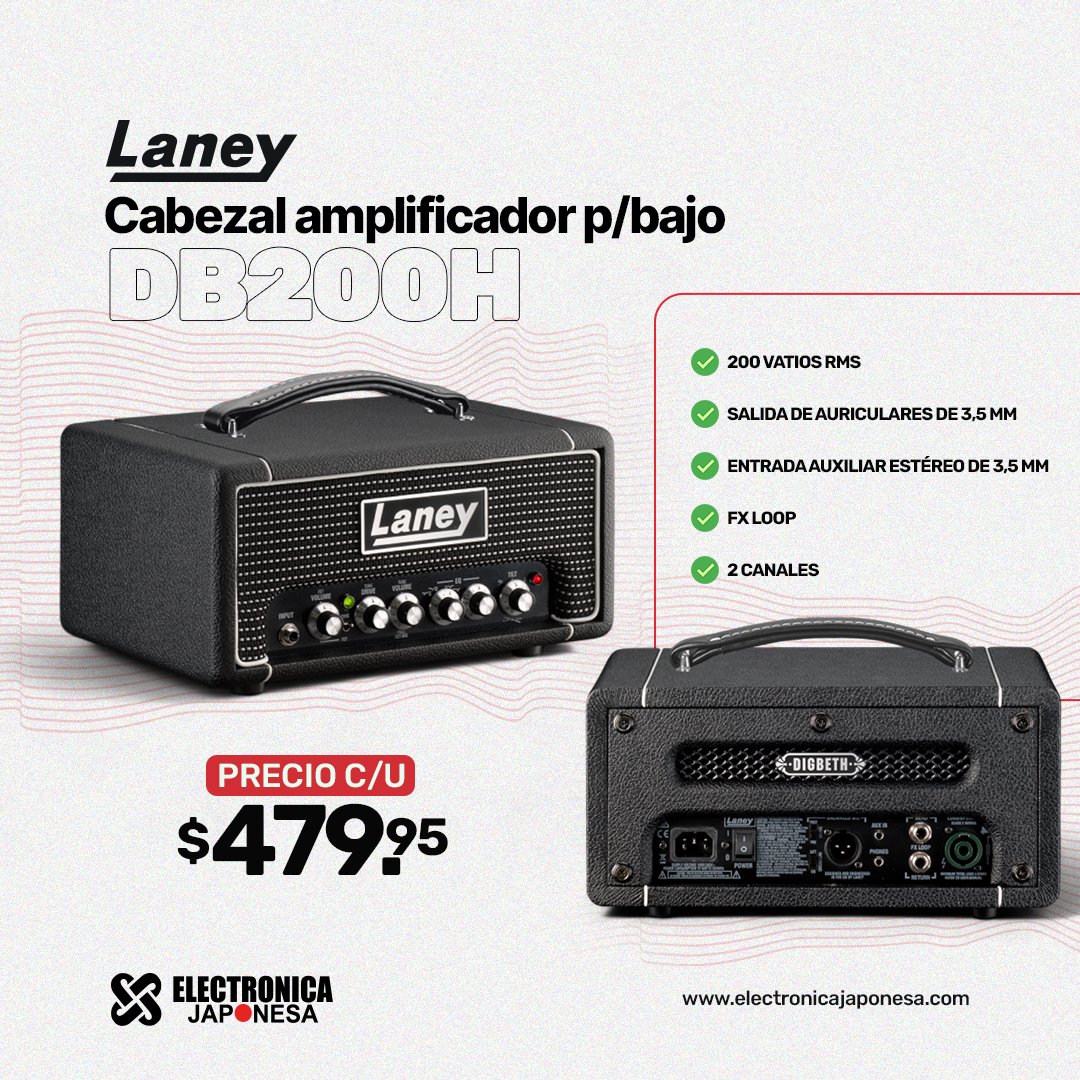 eJaponesa's tweet photo. "¡Eleva tu sonido con el cabezal amplificador Laney DB200H! 🎶🔊 200W de potencia, FX Loop y más por solo $479.95. Descubre cómo transformar tu escenario aquí: https://t.co/L8Q8QgRznj
Electrónica Japonesa, el arte de transformar ambientes. #soloenEJ #Amplificadores #SonidoPro" https://t.co/vtsh5zLwYI