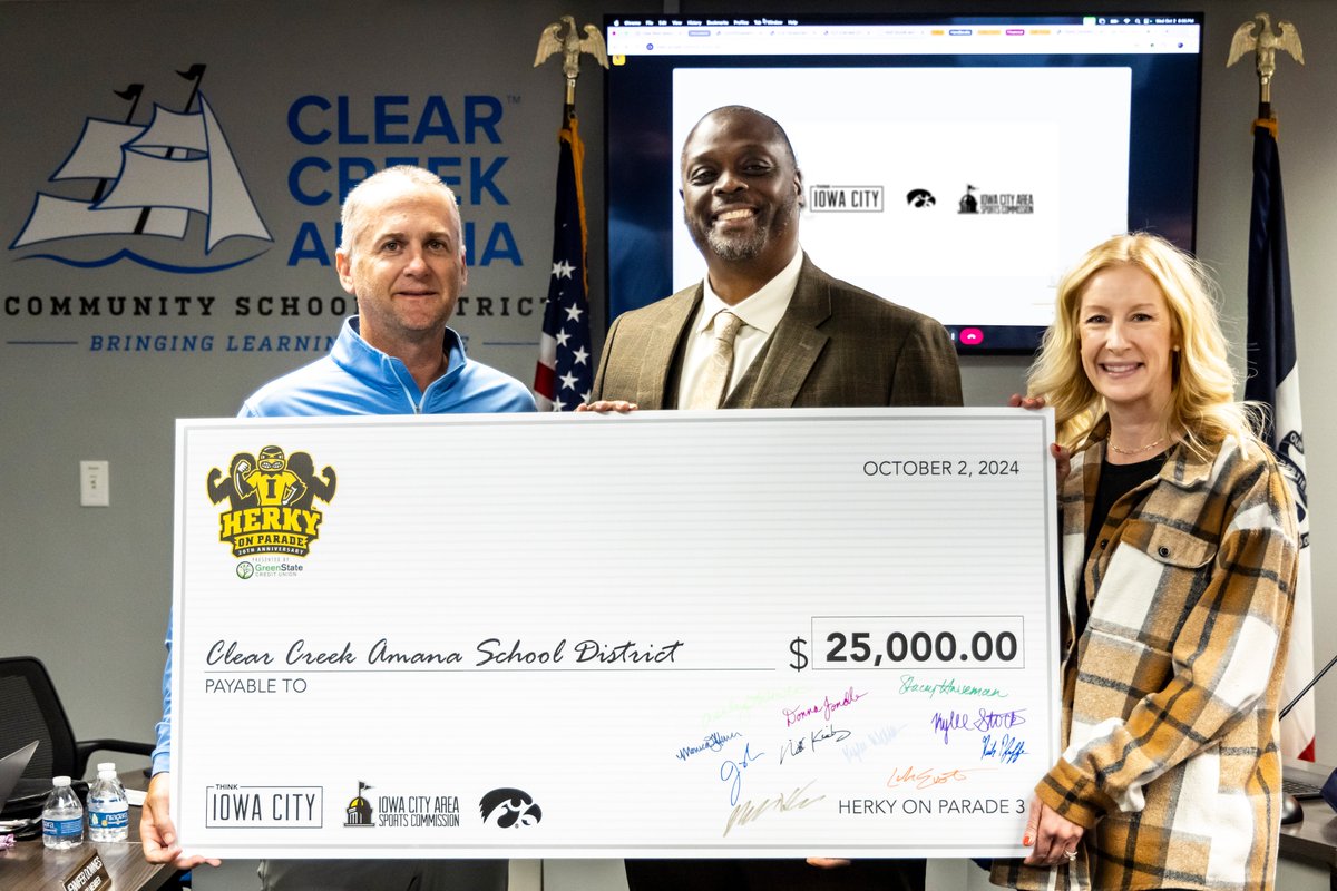 Herky On Parade (@herkyonparade) on Twitter photo Tonight we presented some of the over $95,000 in proceeds from the 20th anniversary edition of Herky On Parade to the Clear Creek Amana School District (<a href="/CCAClippers/">CCAClippers</a>) for their K-12 art education programs.
Thanks to all sponsors and artists who truly made this all possible. Tonight we presented some of the over $95,000 in proceeds from the 20th anniversary edition of Herky On Parade to the Clear Creek Amana School District (<a href="/CCAClippers/">CCAClippers</a>) for their K-12 art education programs.
Thanks to all sponsors and artists who truly made this all possible.