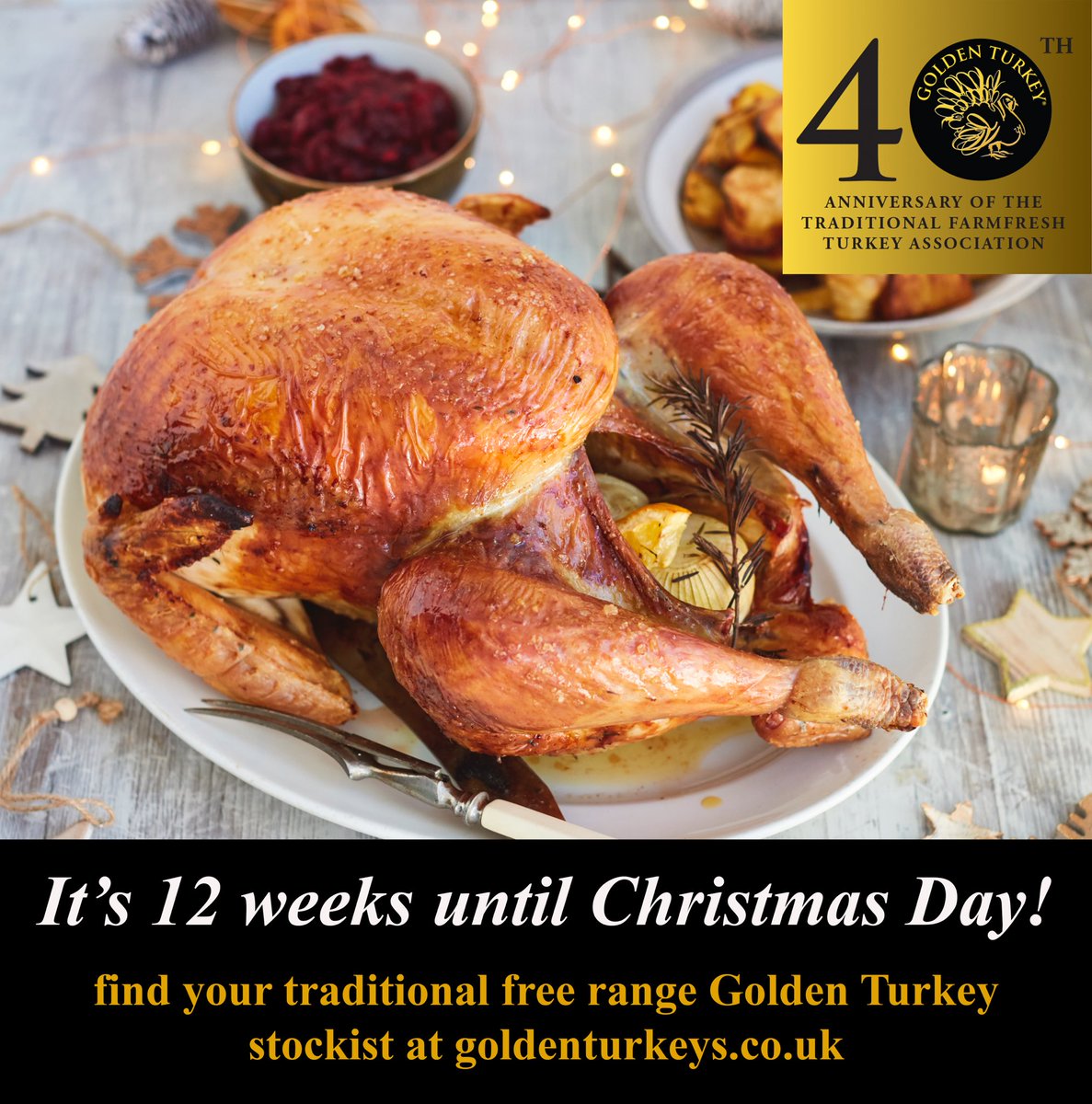 It’s 12 weeks till Christmas Day! Visit golden turkeys.co.uk -for accredited farmers or stockists &amp; place your order for the No1 in #Christmas🦃🎄❤️ 
Ours are #slowgrown  freerange &amp; #drymatured for full flavour, juicy meat. 
farmgate collection &amp; many offer delivery.