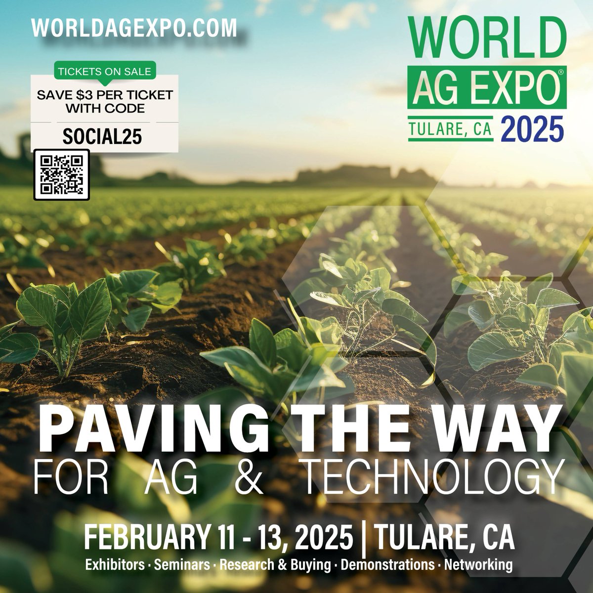 Tickets for the 2025 World Ag Expo® and agriculture tours are now available! Connect with exhibitors, attend seminars, and so much more. Visit bit.ly/WAE25Tickets to purchase your tickets today. 

Use promo code SOCIAL25 to save $3 on your order! #WAE25