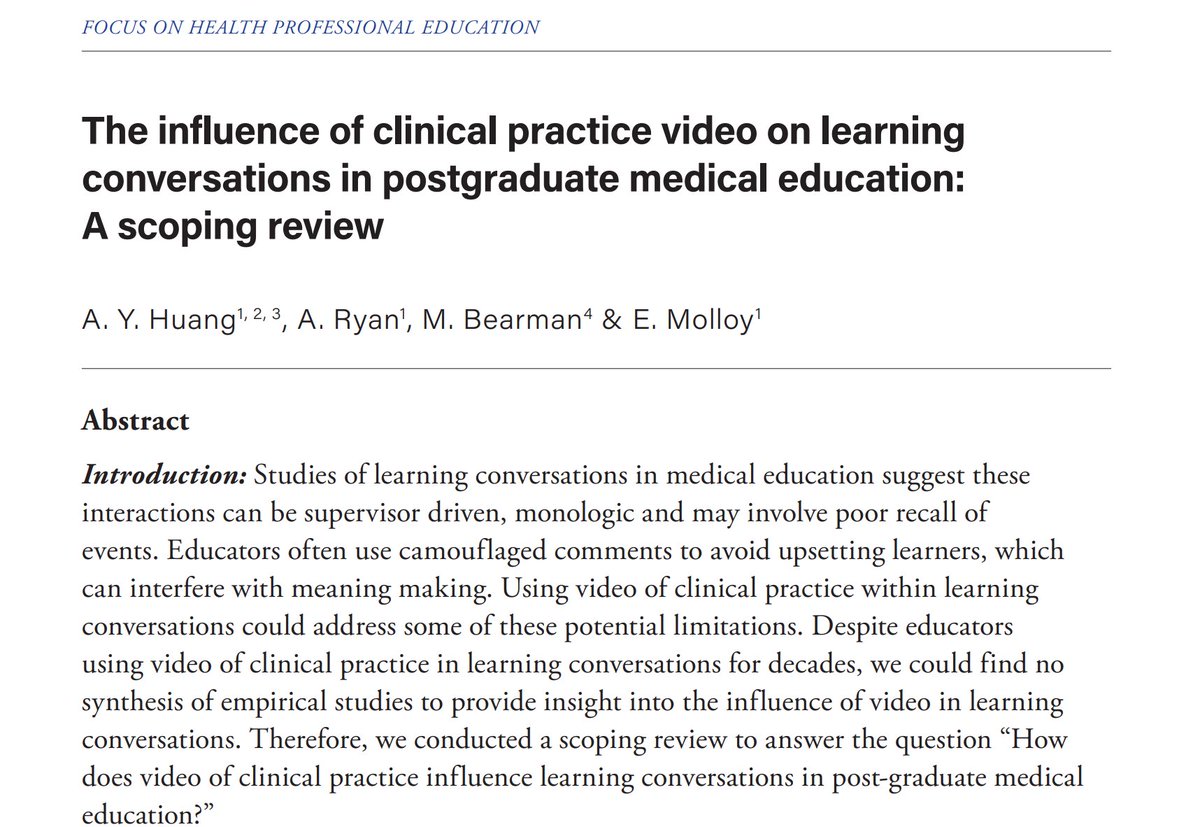 Dr Andrew Huang 黄延祺 (@drandrewhuang) on Twitter photo 🥳#PhD Literature review written with <a href="/anna_atr/">Anna Ryan</a> <a href="/margaret_bea/">Margaret Bearman</a> & <a href="/emolloy1/">Elizabeth Molloy</a> on video in PGME finally published!
Our work cites many scholars including @SubhaRamani <a href="/drjfrank/">Dr Jason Frank</a> <a href="/WalterEppich/">Walter Eppich</a> <a href="/sherbino/">Jonathan Sherbino</a> @JenaHall1 <a href="/CapriceGreenber/">Caprice Greenberg</a> <a href="/YueyungHu/">Yue-Yung Hu, MD, MPH</a> <a href="/ChrisWatling3/">Chris Watling</a>
fohpe.org/FoHPE/article/… 🥳#PhD Literature review written with <a href="/anna_atr/">Anna Ryan</a> <a href="/margaret_bea/">Margaret Bearman</a> & <a href="/emolloy1/">Elizabeth Molloy</a> on video in PGME finally published!
Our work cites many scholars including @SubhaRamani <a href="/drjfrank/">Dr Jason Frank</a> <a href="/WalterEppich/">Walter Eppich</a> <a href="/sherbino/">Jonathan Sherbino</a> @JenaHall1 <a href="/CapriceGreenber/">Caprice Greenberg</a> <a href="/YueyungHu/">Yue-Yung Hu, MD, MPH</a> <a href="/ChrisWatling3/">Chris Watling</a>
fohpe.org/FoHPE/article/…