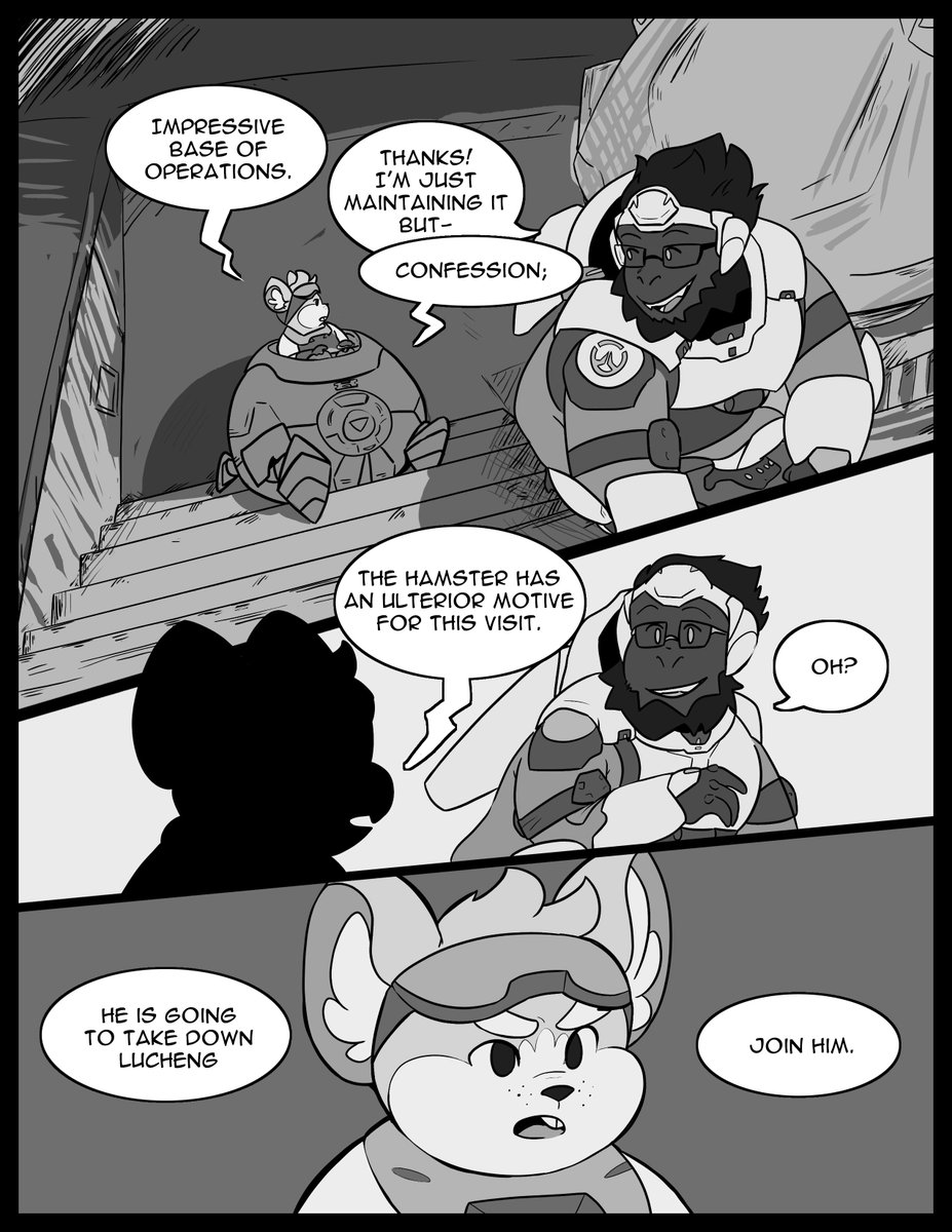 HLCstan's tweet photo. You Are Being Watched
My comic for @owfuturezine , Hammond visits Winston to give him an offer he can definitely refuse. 
I wanted to explore a possible set up for a mission that would center around hammond 
4/7 https://t.co/GEjkzsGxaN