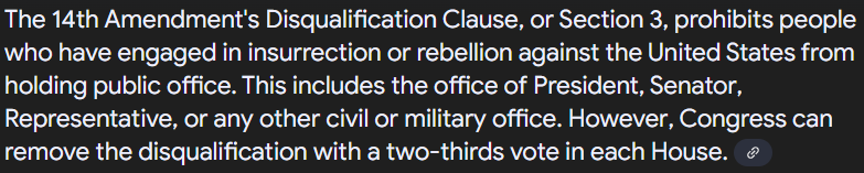 GOPDuplicity's tweet image. 14th Amendment of #TheConstitution 
No Party who participated in Insurrection shall be allowed to serve as President, Senator or Representative of these #UnitedStates