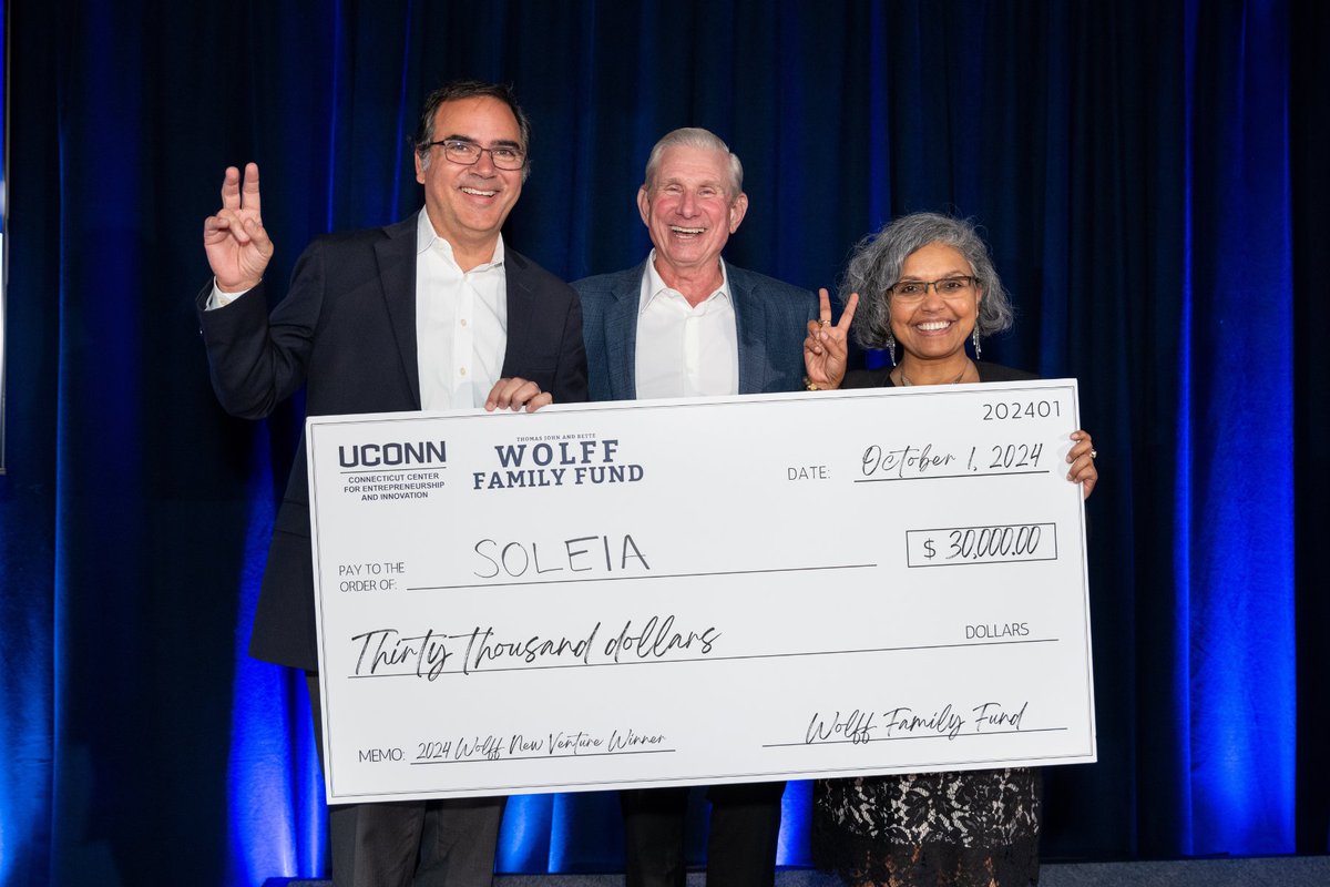 UConnCCEI's tweet image. Congratulations to Soleia Biosciences, the winner of the 2024 Wolff New Venture Competition! Their passion and drive have shaped their venture journey, earning them the grand prize of $30K! 💸
Read the full list of award recipients and sponsors at linkedin.com/posts/connecti….
