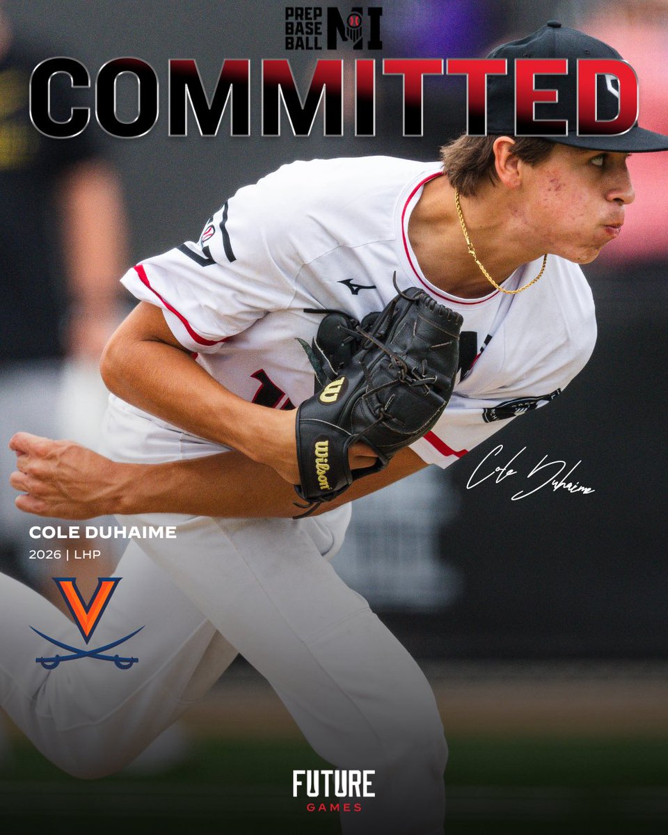 Prep Baseball Michigan (@prepbaseballmi) on Twitter photo Congrats to 2026 LHP Cole Duhaime on his commitment to the University of Virginia
Duhaime had a dominant year on the mound that was capped off with 5 Ks in 2 scoreless at Future Games
2️⃣nd commitment for #TeamMichigan 
#PBFG24 | <a href="/prepbaseball/">Prep Baseball</a> Congrats to 2026 LHP Cole Duhaime on his commitment to the University of Virginia
Duhaime had a dominant year on the mound that was capped off with 5 Ks in 2 scoreless at Future Games
2️⃣nd commitment for #TeamMichigan 
#PBFG24 | <a href="/prepbaseball/">Prep Baseball</a>