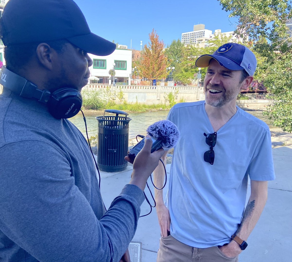 Recently chatted with graduate <a href="/RSJNevada/">The Reynolds School</a> students about audio journalism before they went out to interview folks in downtown Reno. Thanks to <a href="/HitchScienceUNR/">Hitchcock Project for Visualizing Science</a> Director Jennifer Kent for the fun opportunity!