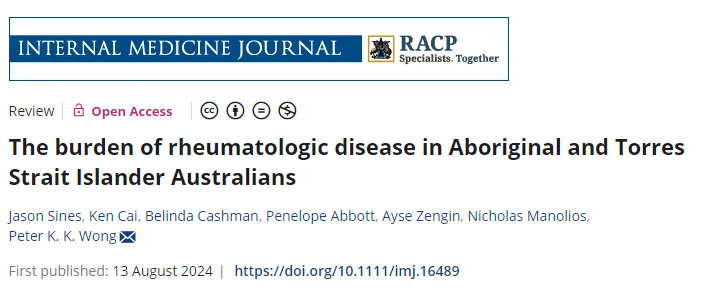 Our new paper summarises current data in Aboriginal and Torres Strait Islander people in 6 MSK conditions: 
1⃣rheumatoid arthritis
2⃣osteoarthritis
3⃣osteoporosis
4⃣systemic lupus erythematosus
5⃣gout and 
6⃣MSK pain
onlinelibrary.wiley.com/doi/10.1111/im…