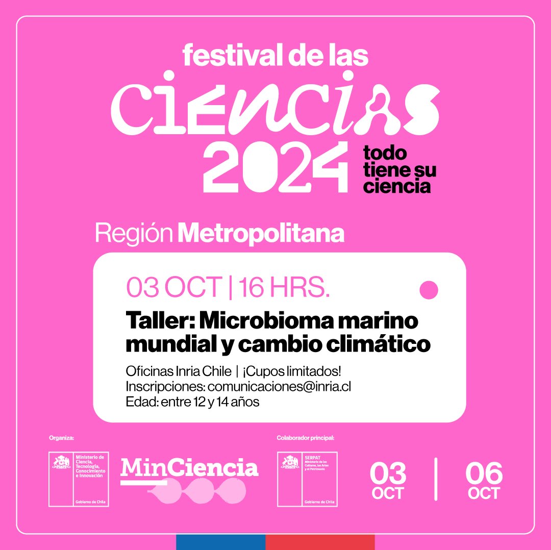 Nos sumamos al Festival de las Ciencias 2024 👉 Te invitamos a descubrir el mundo digital través del taller interactivo para conversar sobre la inteligencia artificial: Microbioma marino mundial y cambio climático. 

¡Cupos limitados!

#TodoTieneSuCiencia
festivaldelasciencias.cl
