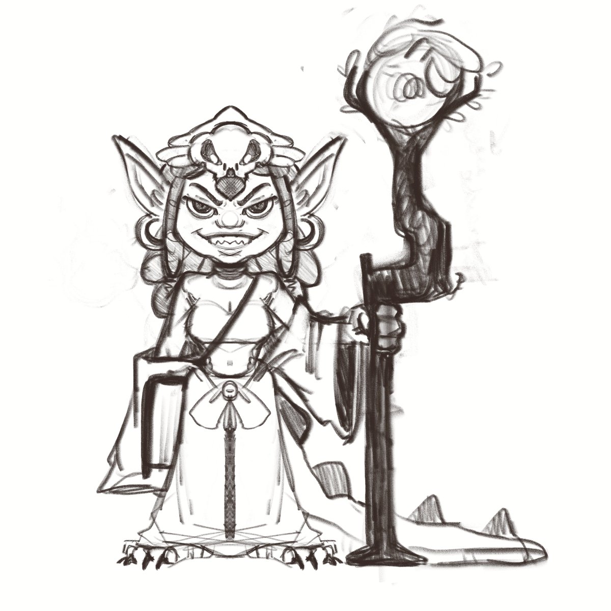 nemeows_'s tweet image. A Crocodile Beastkin Goblin Wizard for my #pathfinder2e campaign!! Gunna color it soon!