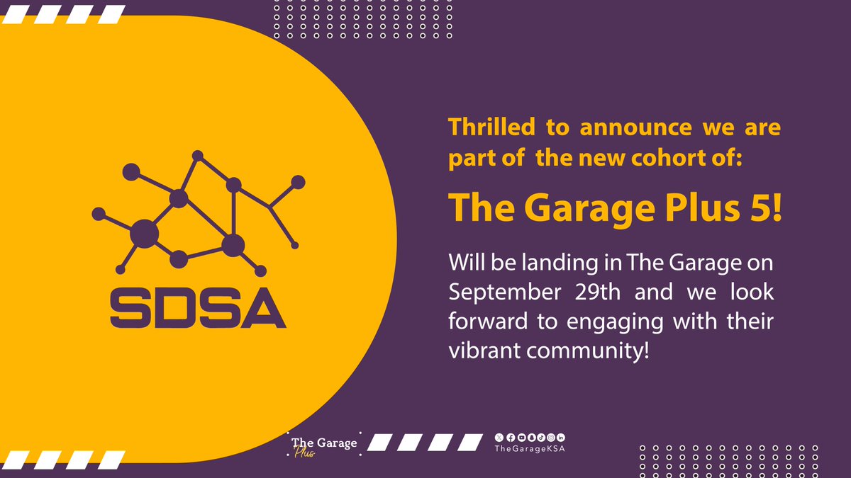 SDSA_SPORT's tweet image. نعلن بسعادة انضمامنا إلى &quot;The Garage Plus 5&quot; كجزء من الدفعة الجديدة لهذا العام وخطوة أكبر نحو الإبداع.

We are thrilled to announce our joining of &quot;The Garage Plus 5&quot; as part of this year&apos;s new cohort, marking a significant step towards greater innovation.
@TheGarageKSA