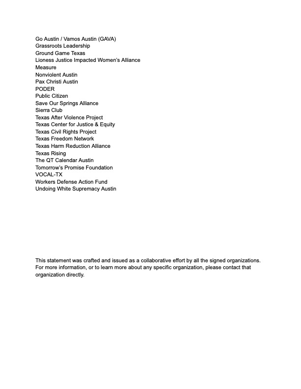 Austin community groups say NO to allowing the police to defund the city and undermine voter-mandated oversight.  equityactionatx.org/wp-content/upl…