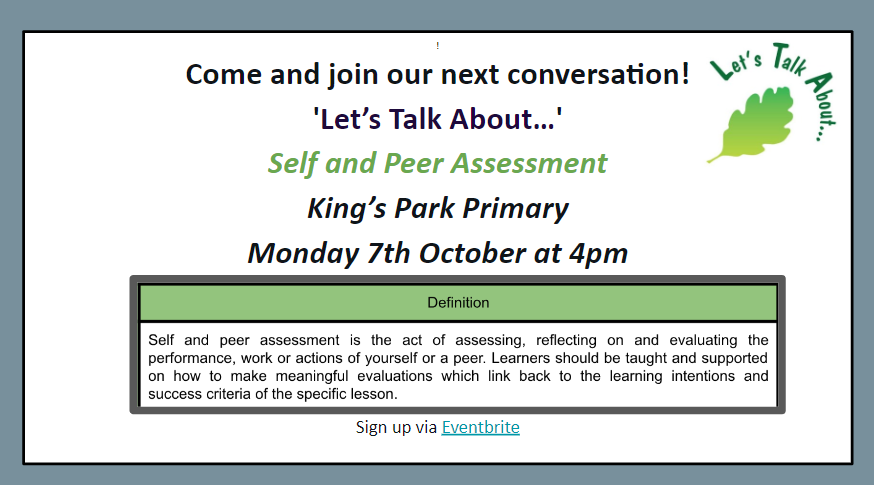 📣📣📣Reminder to come and talk about...Self and Peer Assessment📣📣📣
