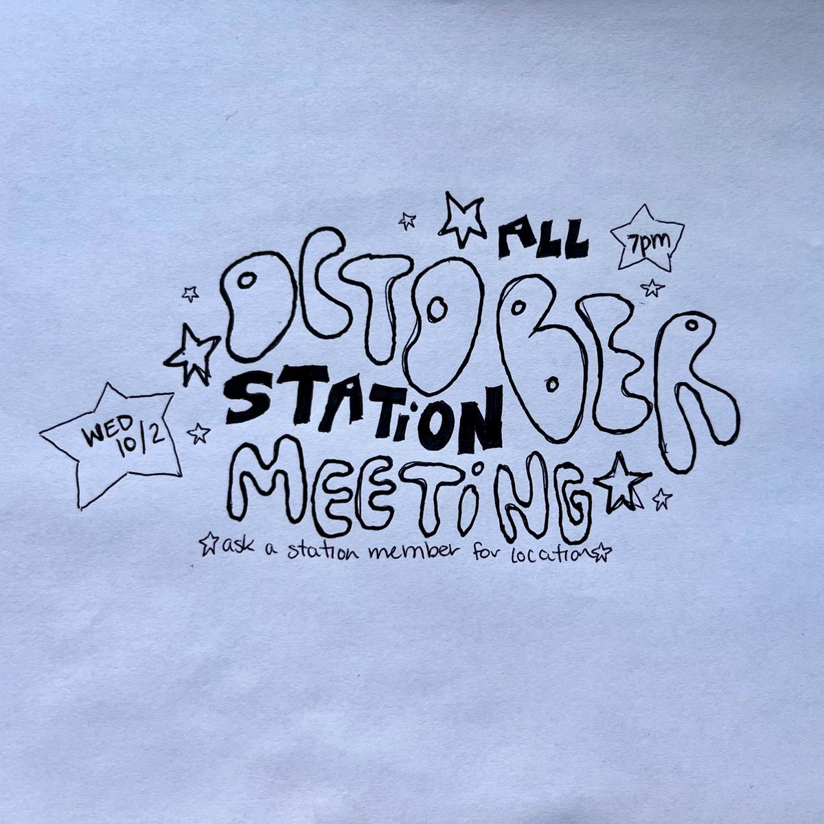 October is upon us, and so is the All-Station Meeting. Station members are encouraged to attend the all-station meeting tonight at 7pm for important information about the station! Check station communication for more information about location!