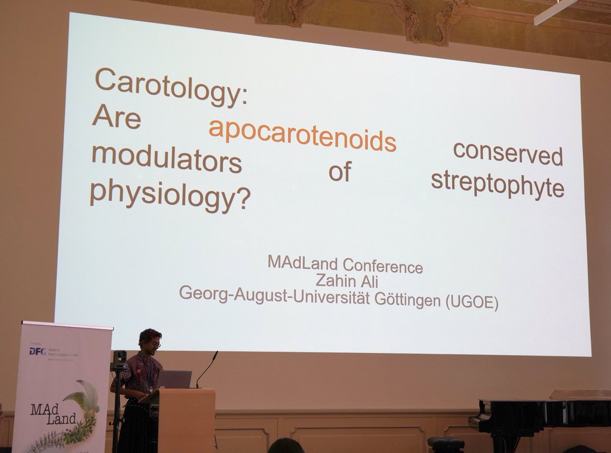 MadLand (@watertoland) on Twitter photo Now, also with photo 😊 Muhammad Zahin Bin Mohd Ali from <a href="/uniGoettingen/">Uni Göttingen</a> <a href="/Jan_de_Vries/">Jan de Vries</a> lab presenting Carotology: Are
apocarotenoids conserved modulators of streptophyte physiology #MAdLand2024 Now, also with photo 😊 Muhammad Zahin Bin Mohd Ali from <a href="/uniGoettingen/">Uni Göttingen</a> <a href="/Jan_de_Vries/">Jan de Vries</a> lab presenting Carotology: Are
apocarotenoids conserved modulators of streptophyte physiology #MAdLand2024