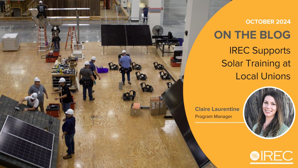 IRECUSA's tweet image. In an initiative supported through @SolarReadyVets, IREC is helping local unions train a qualified #solar-plus-storage workforce by covering the initial annual fee for up to 100 union training centers to become #NABCEP Registered Training Providers. More: ow.ly/Cgcg50Tz8Co!