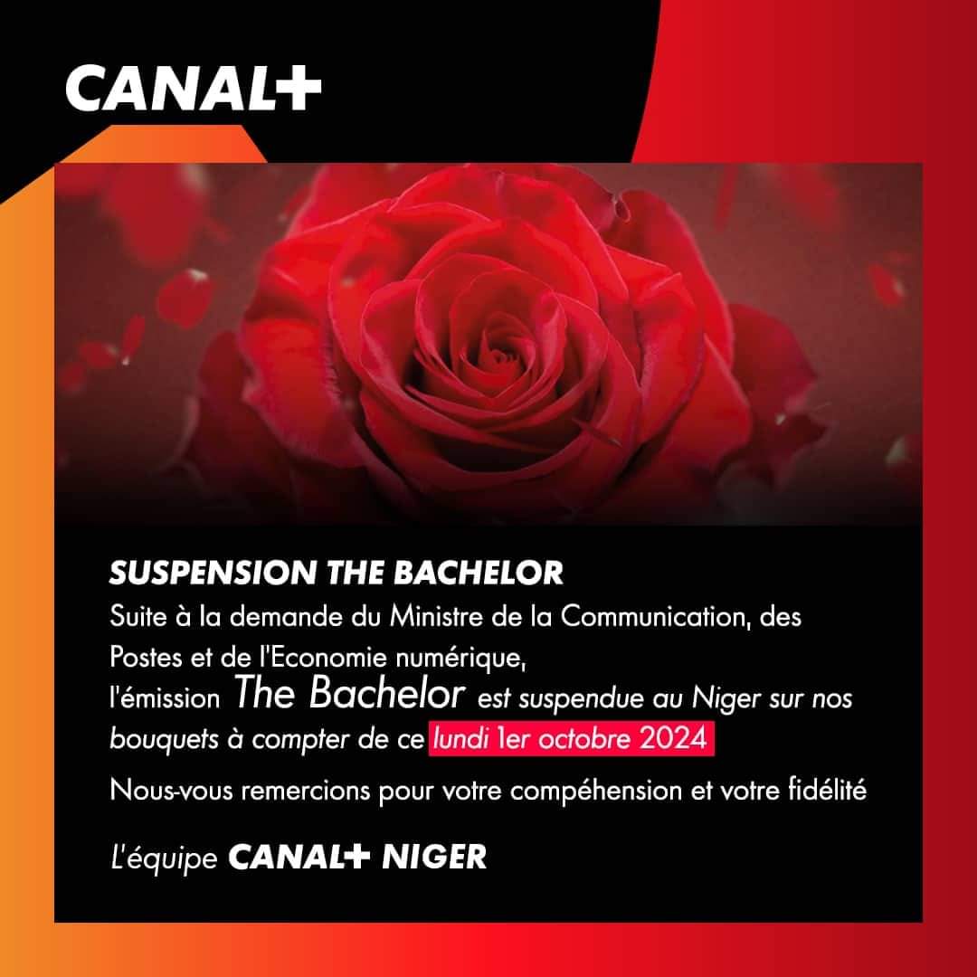 Le #Niger suspend la diffusion de l'émission The #Bachelor diffusée par <a href="/canalplus/">CANAL+</a> Afrique.