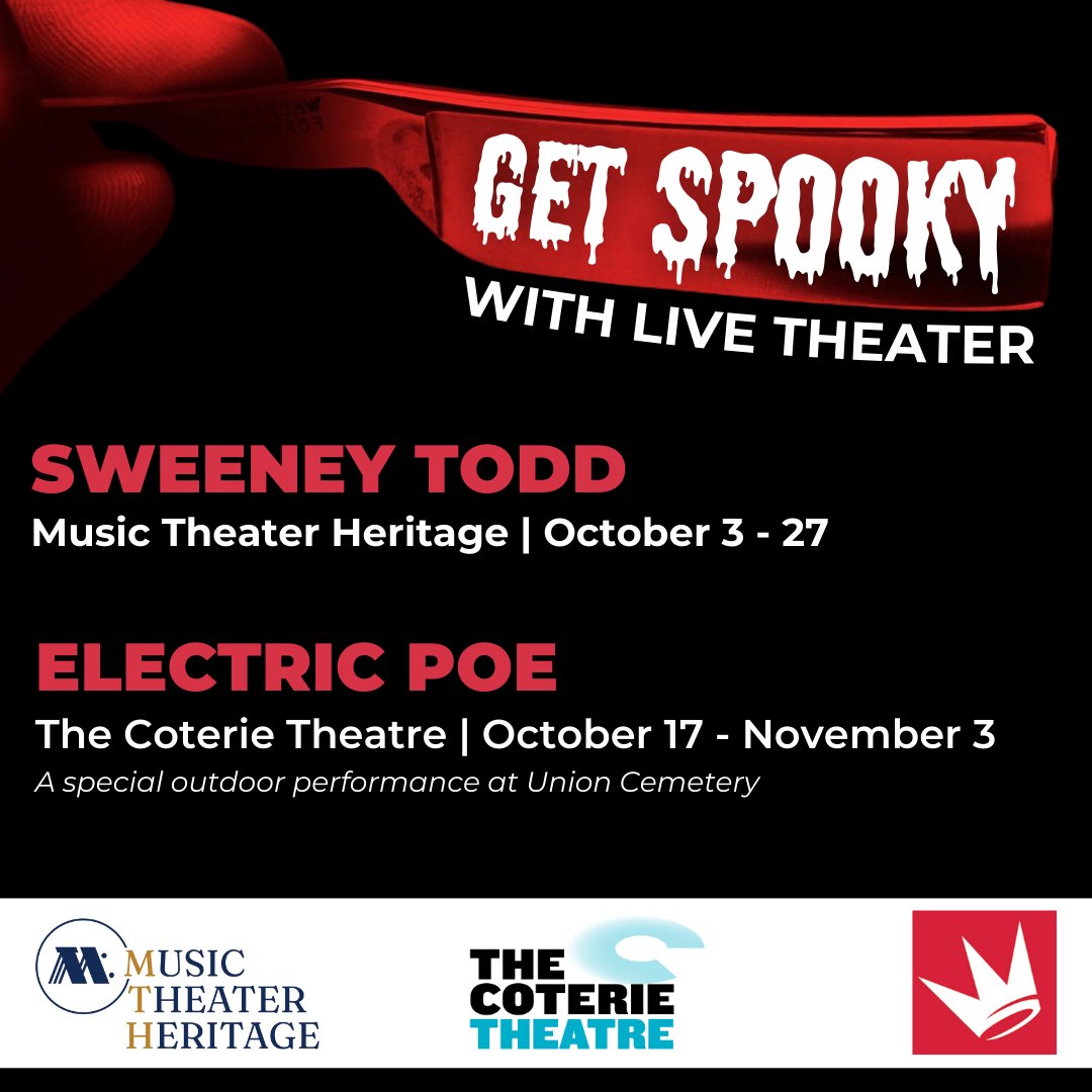 Between @mththeater and the <a href="/CoterieTheatre/">The Coterie Theatre</a>, there are plenty of hair-raising performances happening this month! 

Don't miss Sweeney Todd, the iconic musical with razor-sharp wit, and Electric Poe for an Edgar Allen Poe performance that is a eerie as it is entertaining! 👻
