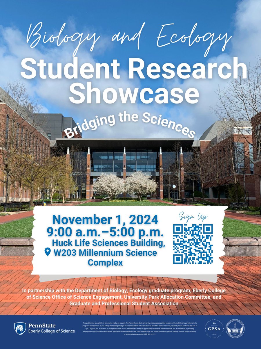 PennStateBio's tweet photo. Students, please sign up for this year's Biology and Ecology Student Research Showcase! This is a fantastic opportunity to highlight your work and talk to other folks in our research community. https://t.co/LoIB3TqQxr