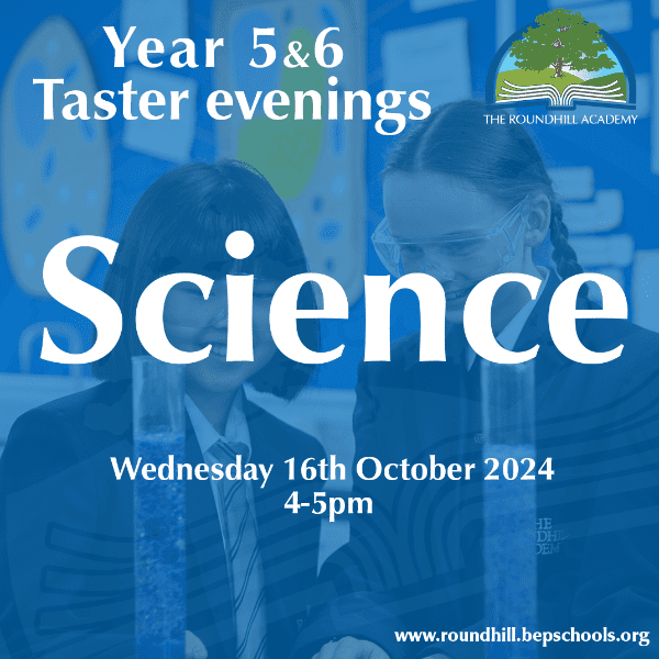Is your child in Year 5 or 6? Sign them up for an exciting Science taster session at The Roundhill Academy on Wednesday, 16th October 2024! It's a fantastic chance to explore the subject, meet our friendly teachers, and make new friends.
ow.ly/EhJx50TAVQp