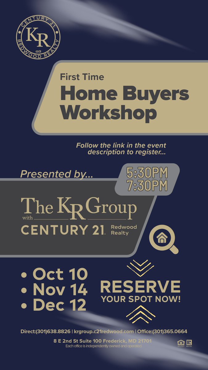 RealtorDRouse's tweet image. The KR Group Presents “Keys to Success: A First-Time Homebuyer Workshop” with Matt &amp;amp; Dave! Follow the link below to Eventbrite for more details, and reserve your seat! 
eventbrite.com/e/keys-to-succ…
#RealEstate101 #BuyingAHome #FirstTimeBuyer #KRGroup #C21Redwood #GetPreApproved