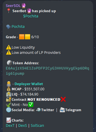 KrptoLee's tweet photo. $BONK owner just adopted a new dog.  #POCHITA is the name. CT deserves this after Israel fudded all our bags

#POCHITA on $ETH is on $14.7M
                        vs
#POCHITA on $SOL is on $16.2M, ATH is $27M

which chain will reach $100M first?😂🫡

SeerBot🔮 doesn't care about PvP, it will still find the gems⬇️

#POCHITA on $ETH is up 62x already 
                262k -> 16m

and #POCHITA on $SOL is up 50x already
                 551k -> 27m

.