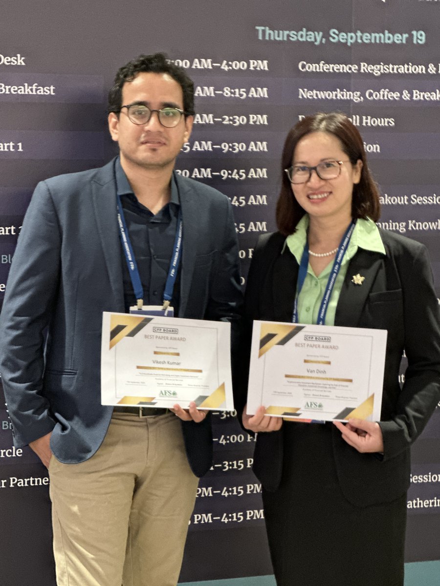 Congratulations to Ph.D. students Van Dinh and Vikesh Kumar who were both awarded Best Research Paper awards by the CFP Board.