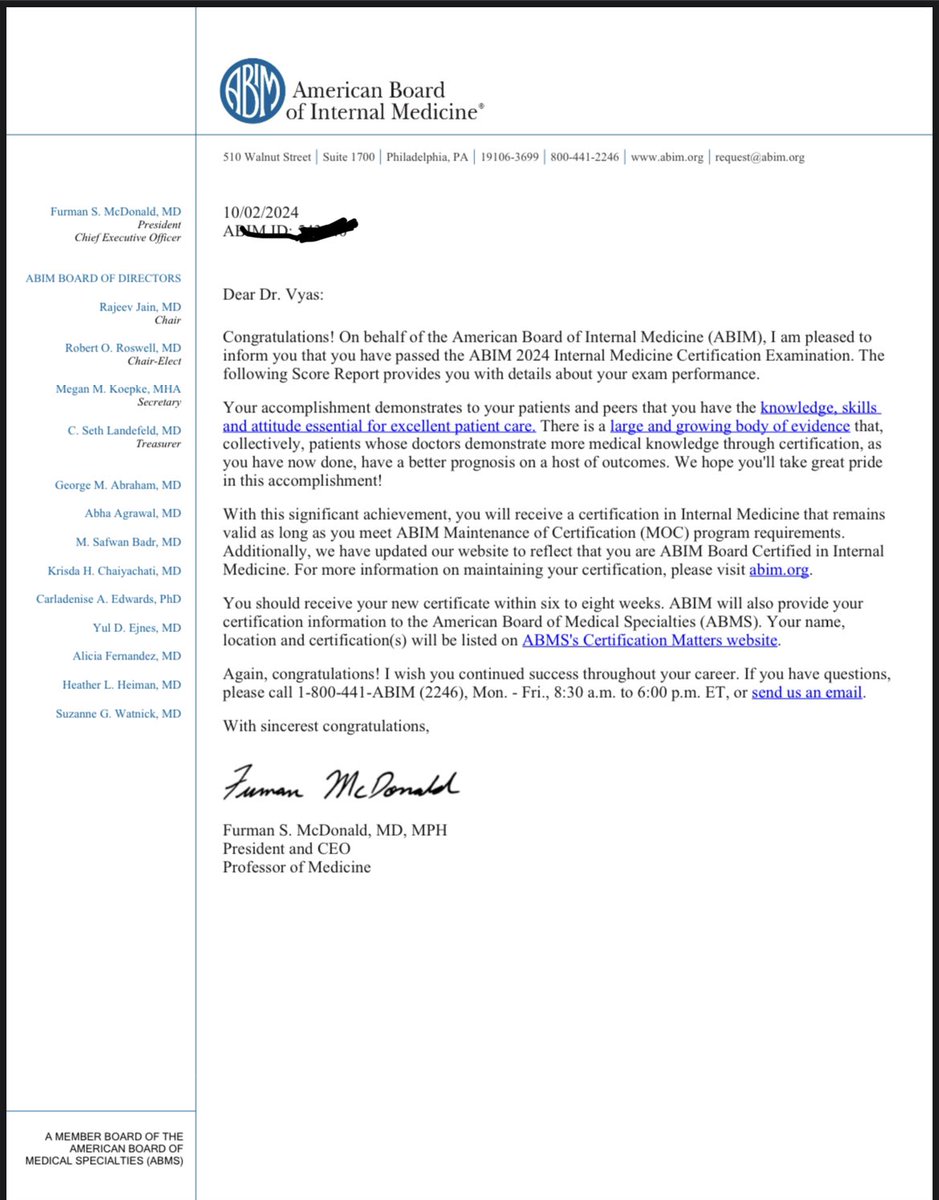 vyasabhinav2's tweet photo. It’s Official! One day after my #ASH abstract acceptance, I find out I’m a Board-Certified Internal Medicine Physician. Thankful to my friends, colleagues and mentors who helped me in this journey. 

#ABIM #MedTwitter #match2025 #hematology #Oncology https://t.co/vNFbsTTtOR