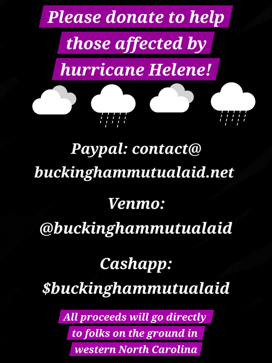 Hurricane Helene has absolutely devastated western North Carolina. Please donate to help folks on the ground set up kitchens, clean-up crews, and to hopefully rebuild 🖤 Sending love and strength to all
