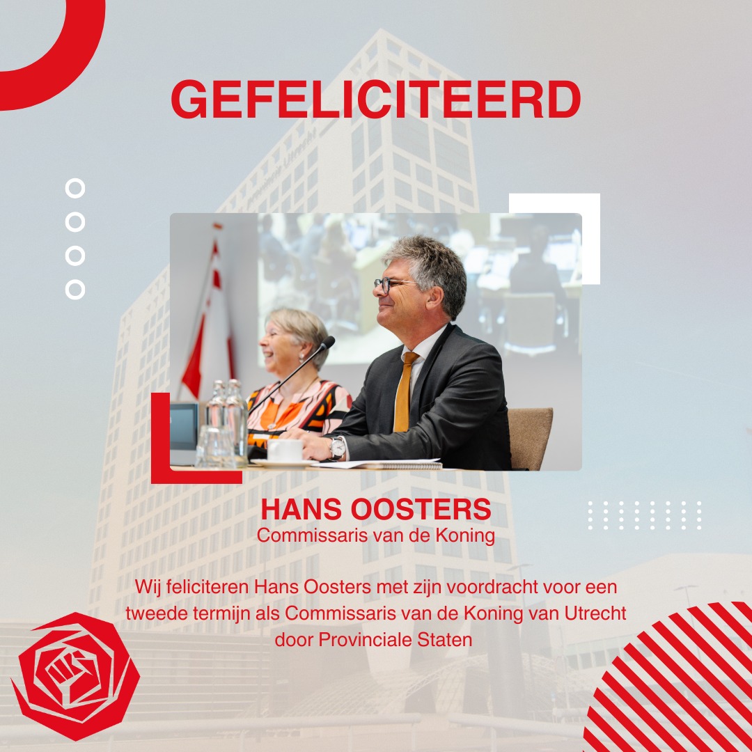 Wij feliciteren Hans Oosters van harte met zijn voordracht voor herbenoeming als Commissaris van de Koning van de provincie Utrecht! 🌹