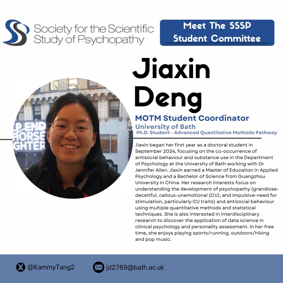 SSSPStudents's tweet photo. Meet our Manuscript of the Months (MOTM) Coordinator, Jiaxin Deng! Jiaxin assists in selecting a student-led article to be featured by SSSP each month. Read Jiaxin's bio to learn more about her background and research interests! https://t.co/J0HbMdMK1m