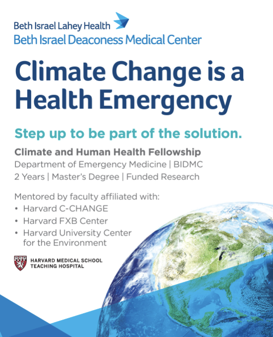 Are you a physician seeking to address #ClimateChange though leadership in research, advocacy, education, and policy? Our <a href="/BIDMCEM/">BIDMC Emergency Med</a> <a href="/HarvardCCHANGE/">Harvard C-CHANGE</a> <a href="/FXBHarvard/">FXB Center for Health and Human Rights at Harvard</a> Climate and Human Health Fellowship is accepting applications. Apply now: climateandhumanhealth.org/fellowship-app…