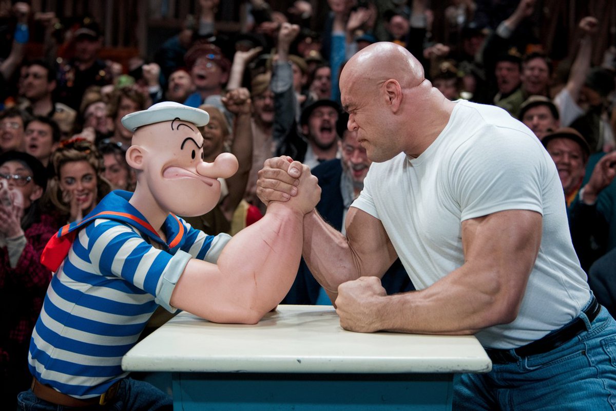 Popeye vs Mr. Clean in an arm wrestling match. Who wins?