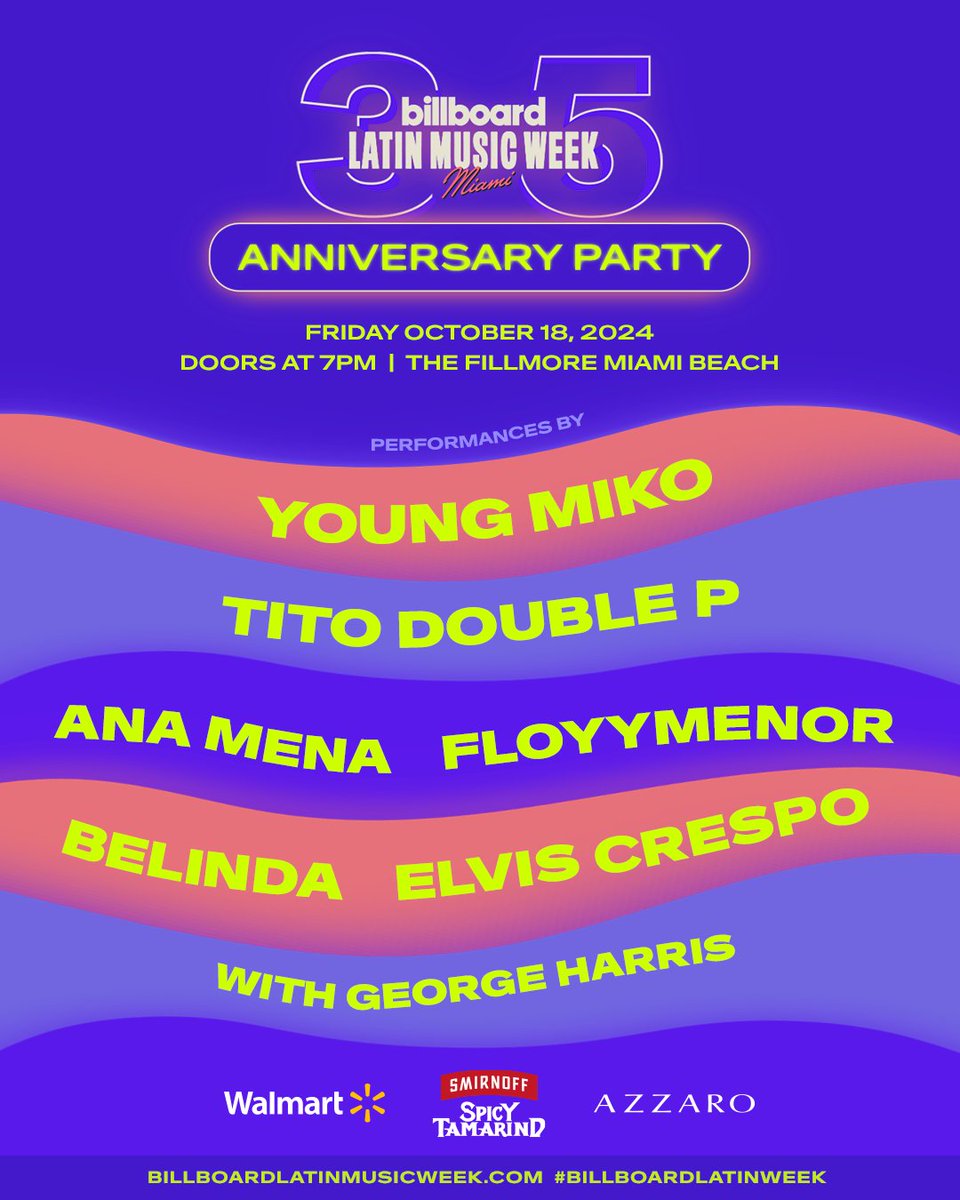 .<a href="/AnaMenaMusic/">Ana Mena</a> will join us to celebrate 35 years of the biggest week in Latin music with a can't-miss #BillboardLatinWeek concert on Friday, October 18, at The Fillmore Miami Beach. 🎉 

Get tickets to the 35th anniversary HERE:  blbrd.cm/J1ESPoP