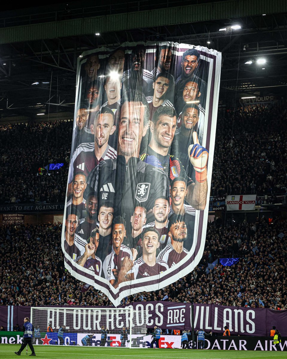 footballontnt's tweet photo. “All our heroes are villans” 

Aston Villa nailed this tifo tonight 👏 https://t.co/Swhnnr9wy2