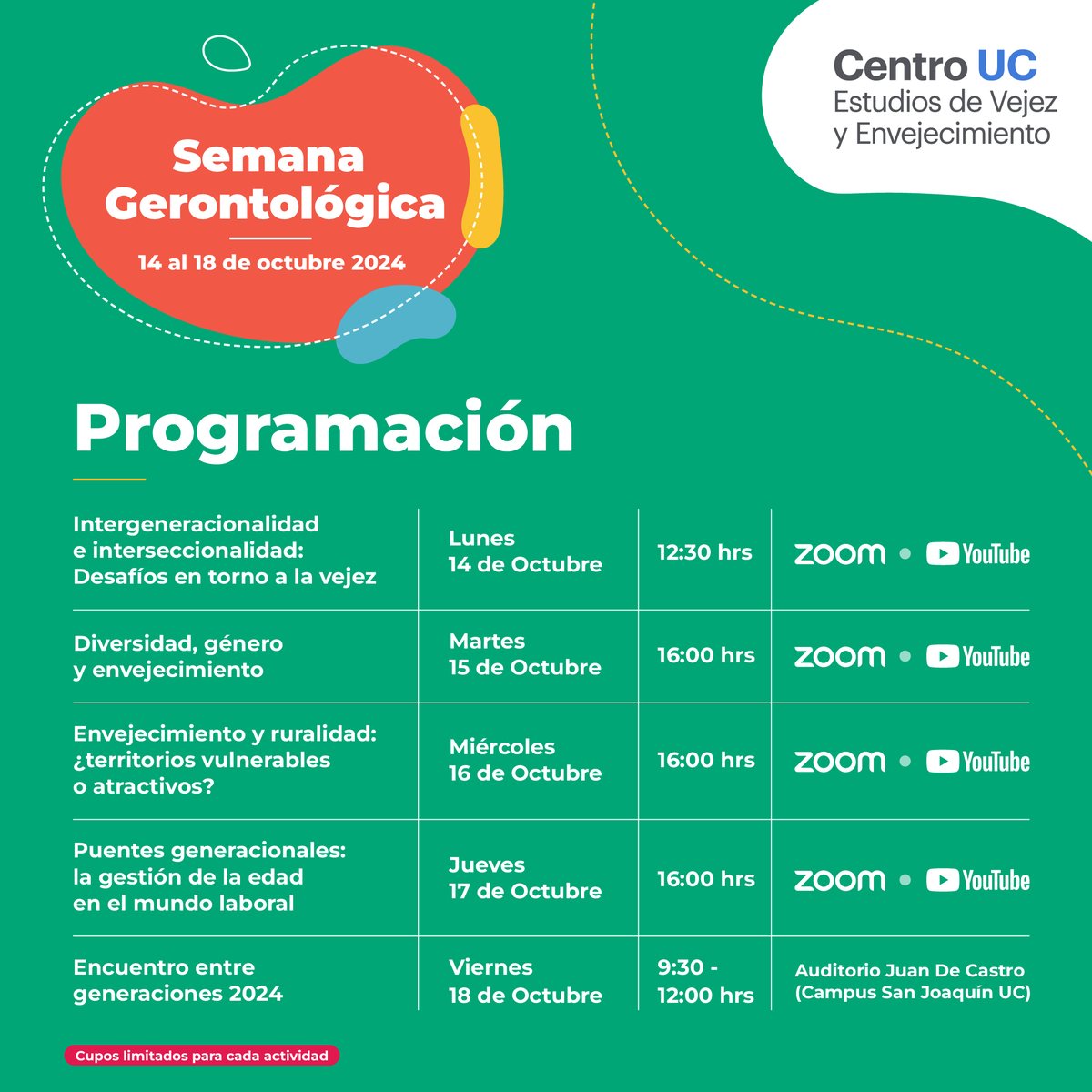 📢¡Inscríbete en la Semana Gerontológica 2024!

📆Del 14 al 18 de octubre del 2024. 
 
📲Inscripciones en forms.office.com/r/071pNp7cBn

¡Selecciona la actividad de tu interés!