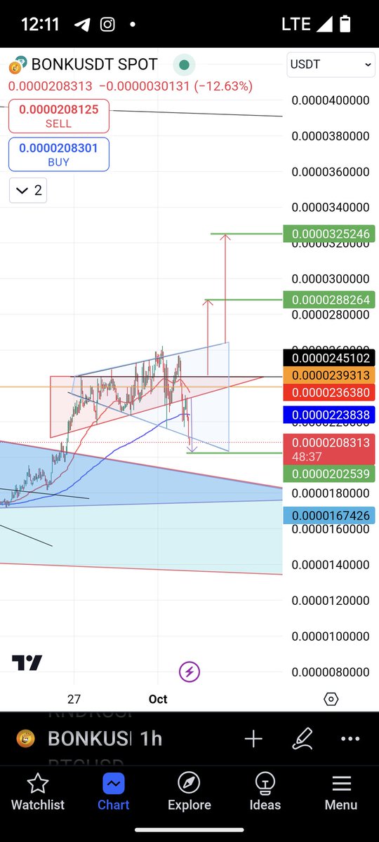 _ShaneDaMane_'s tweet photo. Expecting everything to bounce hard from these levels. 

Bonk probably reverses at the breakdown target at 20 back to resistance at 26-27 of the bullish megaphone pattern while BTC pops out of this falling wedge bear trap back to $67k 

Higher. https://t.co/VQux6qK8Y1